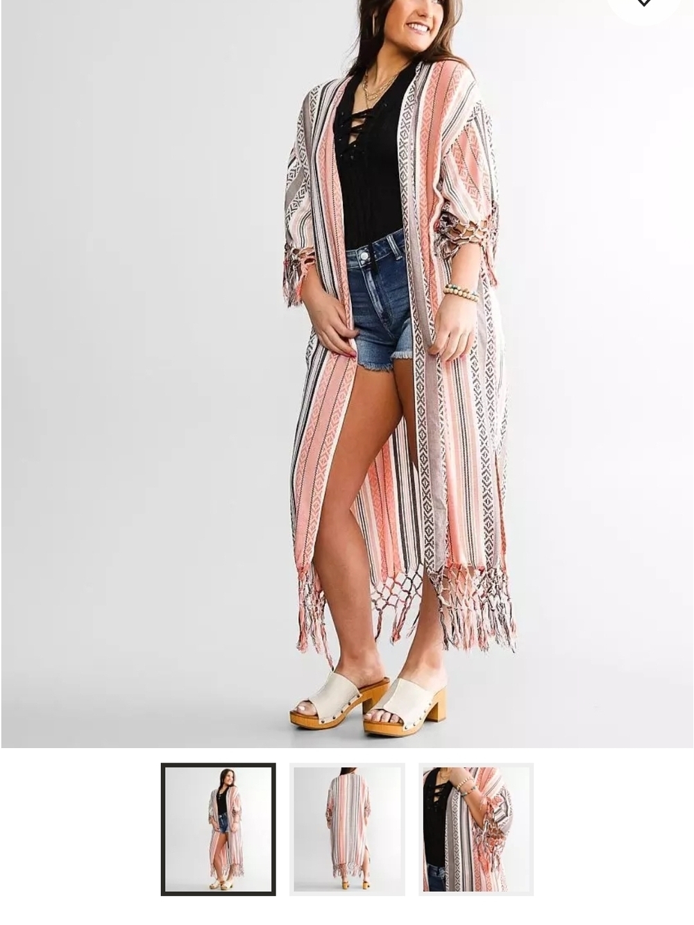 Ariat Coral Pink Striped Fringe Swim Coverup